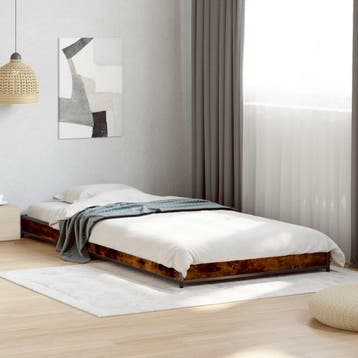vidaXL Bedframe Gerookt eiken 80 x 200 cm Bewerkt hout, Eenpersoons, Bruin, Verzenden, Nieuw
