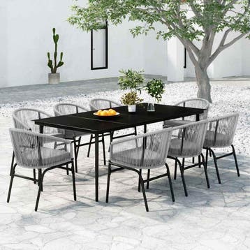 vidaXL 9-delige Tuinset antracietkleurig, Kunststof, Verzenden, Nieuw, 8 zitplaatsen
