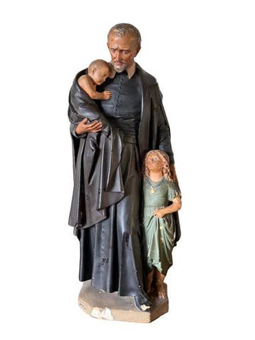 sculptuur, Heilige Vincentius A Paulo - 61 cm - Gips - 1920