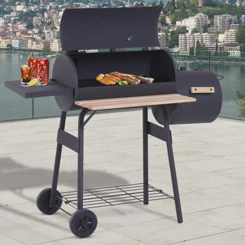 Outsunny Charcoal Smoker BBQ Grill met Thermometer, Wielen e, Verzenden, Nieuw