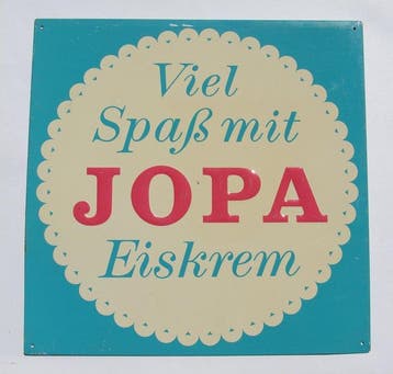 Jopa Eiskrem - Oud origineel reclamebord Veel plezier met