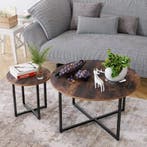 2-delige Salontafel Set – Vintage Donker Houten Bijzettafels, Huis en Inrichting, Tafels | Salontafels, 50 tot 100 cm, Verzenden