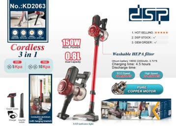 DSP KD2063 Draadloze Steelstofzuiger | 150W Krachtige, Ophalen of Verzenden, Nieuw