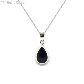 Zilveren ketting met druppelhanger onyx zwart, Verzenden, Nieuw, Zilver
