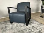 Leren fauteuil met stalen frame - blauw leer, Huis en Inrichting, Fauteuils, Ophalen of Verzenden, Nieuw, Leer