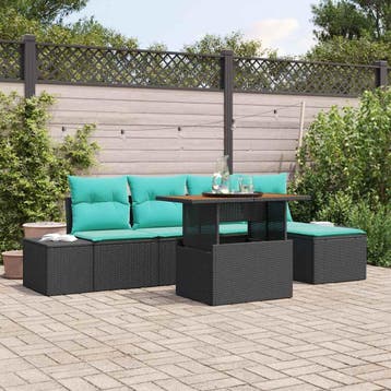 vidaXL Tuin Sofa Set 6 st Zwart Poly riet, Verzenden, Nieuw, Rotan, 6 zitplaatsen