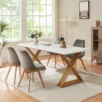 Eettafel Hujaari rechthoekig 180x80 cm goudkleurig en marmer, Verzenden, Nieuw