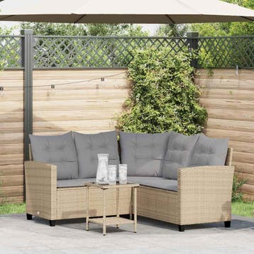 vidaXL Tuinbank met tafel en kussens L-vormig beige poly, Verzenden, Nieuw