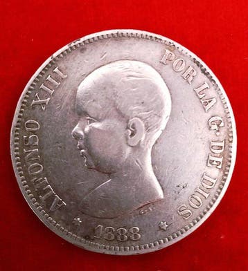 Spanje. Alfonso XIII. 5 Pesetas 1888*88 MPM (Zonder