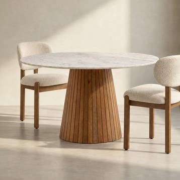 *WOONWINKEL* Ronde Eettafel Wit Marmer En Hout, Huis en Inrichting, Verzenden, Nieuw