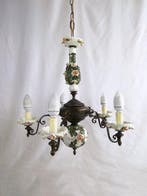 Kroonluchter - Porselein, Messing, Metaal - Werkende vintage