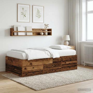 vidaXL Bedframe met opslag met lade Oud hout 80 x 200 cm, Eenpersoons, Bruin, Verzenden, Nieuw
