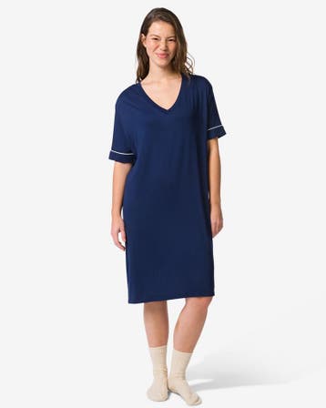 HEMA Damesnachthemd viscose donkerblauw, Kleding | Dames, Verzenden