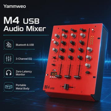 Yamnweo M4 Mini DJ Mixer - 3 Kanaals Audio Console met Bluet, Muziek en Instrumenten, Verzenden, Nieuw