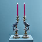 Kaarsenhouder (2) - Poly, Metaal - Luxe - Papegaaien