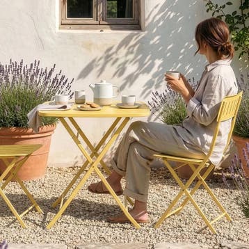 Klaptafel Sande tuintafel metaal vierkant 71x70x70 cm geel [, Verzenden, Nieuw