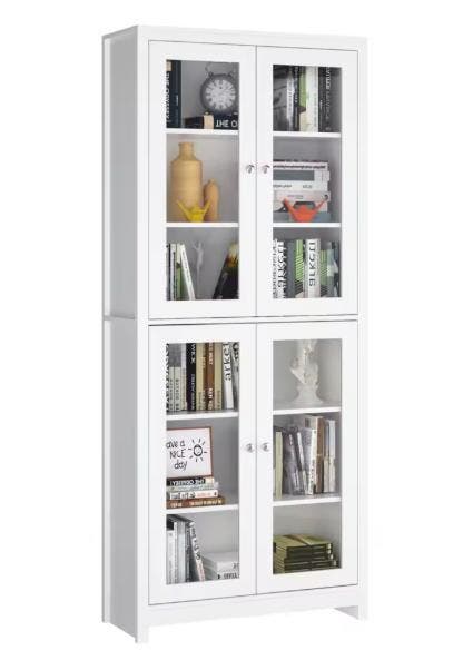 Witte Vitrinekast met Glazen Deuren – Hoogte 190 cm, Huis en Inrichting, Keuken | Keukenelementen, Nieuw, Verzenden