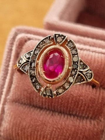 Zonder minimumprijs - Ring - 9 kt. Zilver, Roségoud Robijn -, Nieuw