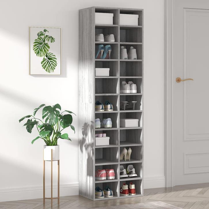 vidaXL Schoenenkast 54x34x183 cm bewerkt hout grijs sonoma, Huis en Inrichting, Kasten | Schoenenrekken, Nieuw, Verzenden