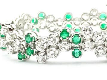 Exclusieve witgouden armband met smaragd en diamant; 7,40..., Gebruikt, Overige kleuren, Ophalen of Verzenden, Met edelsteen