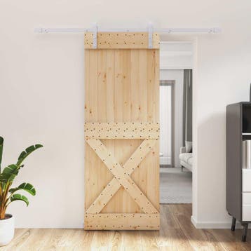 vidaXL Schuifdeur Natuurlijk en Wit 80 x 210 cm Massief, Doe-het-zelf en Verbouw, Deuren en Horren, Verzenden, Nieuw