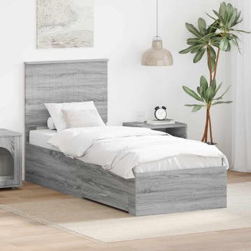 vidaXL Bedframe Grijs Sonoma en Zilver 70 x 190 cm Bewerkt, Verzenden, Nieuw, Grijs, Hout