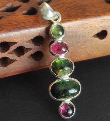 Roze en groene toermalijn Bedel zilver 925 - Hoogte: 5 cm -