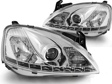 Koplampen Opel Corsa C DRL look Devil Eyes chroom, Ophalen of Verzenden, Nieuw