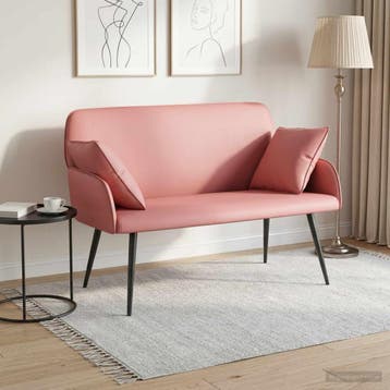 vidaXL Tweezitsbank met metalen poten 2-zits Roze Kunstleer, Huis en Inrichting, Verzenden, Leer, Minder dan 150 cm, Nieuw