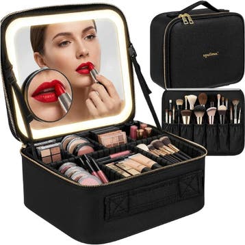 Soulima Cosmetisch etui met LED-spiegel zwart 25,5 x 23,5..., Ophalen of Verzenden, Nieuw