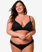 HEMA Damesstring micro lasercut met kant zwart 3+1 gratis, Verzenden, Zwart