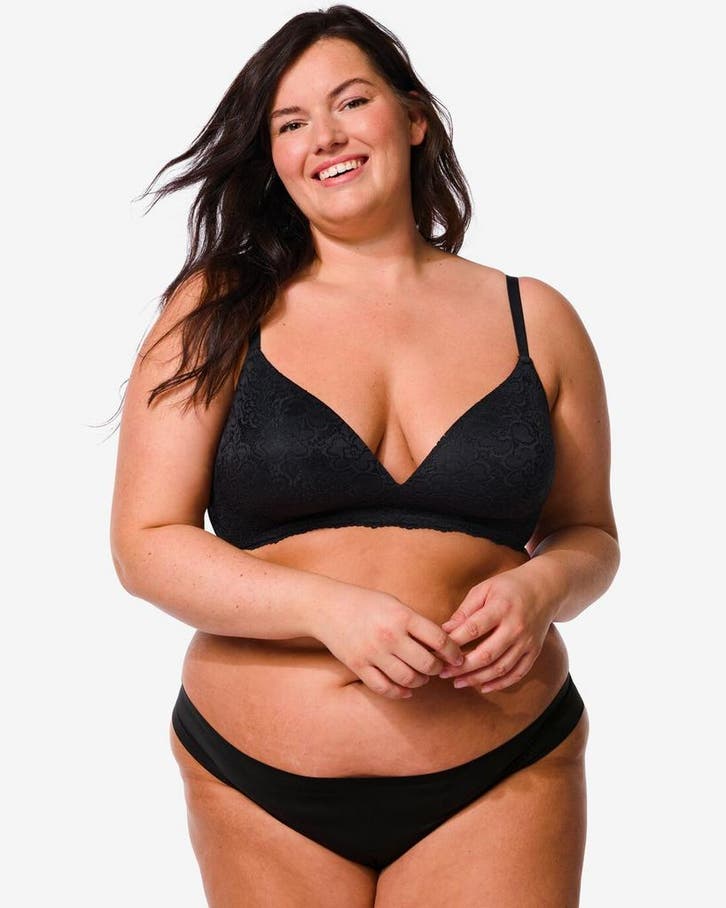 HEMA Damesstring micro lasercut met kant zwart 3+1 gratis, Kleding | Dames, Ondergoed en Lingerie, Verzenden