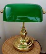 Lamp - Verguld messing, Opaline glas - bankierslamp