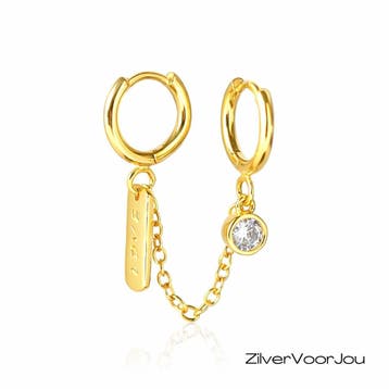 Gold plated double love huggie oorringen, Verzenden, Nieuw, Zilver