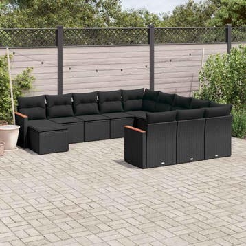 vidaXL 12-delige Loungeset met kussens poly rattan zwart, Tuin en Terras, Verzenden, Nieuw, Loungeset