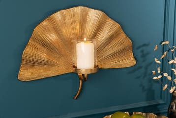 Decoratieve kandelaar GINKGO 44cm goud handgemaakt metalen, Ophalen of Verzenden, Nieuw