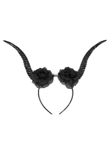 KIMU® Haarband Zwarte Hoorns Rozen Zwart Duivel Bloemen Diad, Kleding | Dames, Ophalen of Verzenden, Nieuw, Halloween, Accessoires