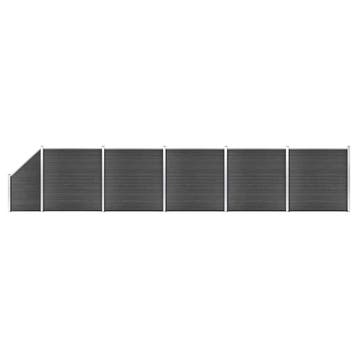 vidaXL Schuttingpanelenset 965x(105-186) cm HKC zwart, Verzenden, Nieuw, Kunststof, 1 tot 2 meter