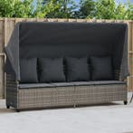 vidaXL Ligbed met luifel en kussens poly rattan grijs, Tuin en Terras, Verzenden, Nieuw