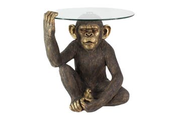 Salontafel KING APE 65 cm met gehard glas, zwart goud -, Ophalen of Verzenden, Nieuw