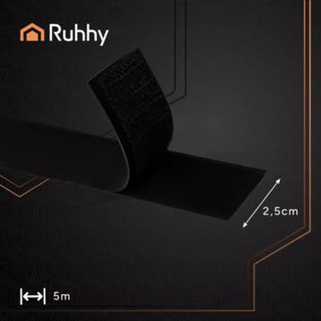 Ruhhy Zelfklevend Klittenband 5m x 2,5cm – Zwart Haak & L., Ophalen of Verzenden, Nieuw