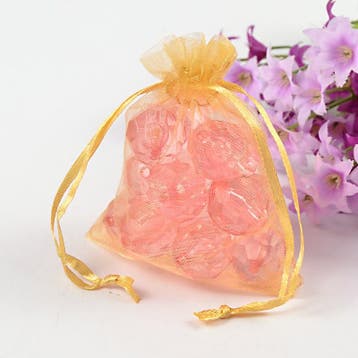 c.a. 100 x mini organza zakjes 5 x 7 cm  goud geel, Ophalen of Verzenden, Nieuw