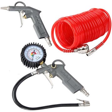 Perslucht Toebehoor Set van 3 Pistool Manometer Spiraalslang, Verzenden, Nieuw