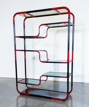 Stellingkast - gelakt metaal, hout, glas