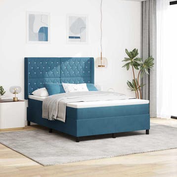 vidaXL Boxspringbed met hoofdeinde Blauw 140 x 200 cm, Verzenden, Nieuw, Blauw, Stof