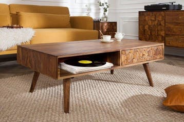 Massieve salontafel MYSTIC LIVING 100cm Sheesham naturel 3D, Ophalen of Verzenden, Nieuw