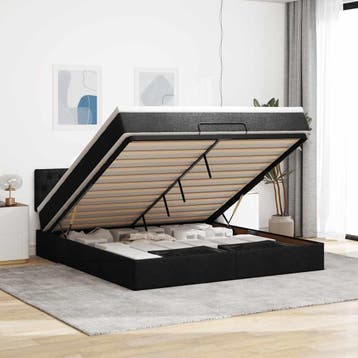 vidaXL Ottoman bed met matras 160x200cm stof zwart, Verzenden, Zwart, 200 cm, Stof