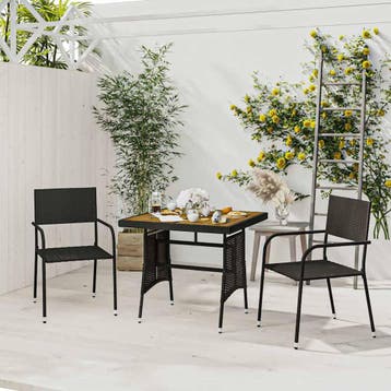 vidaXL 3-delige Tuinset poly rattan zwart, Verzenden, Nieuw, 2 zitplaatsen, Tuinset