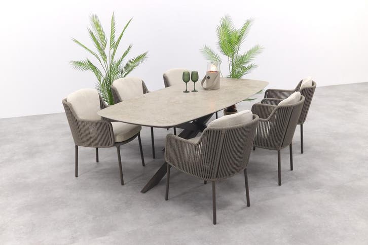 4SO Bernini/Prado Deens ovale 6-persoons tuinset 240x105 cm., Tuin en Terras, Tuinsets en Loungesets, Tuinset, Nieuw, Rvs, Verzenden