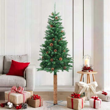 vidaXL Kerstboom met echt hout en dennenappels smal 180 cm, Diversen, Verzenden, Nieuw